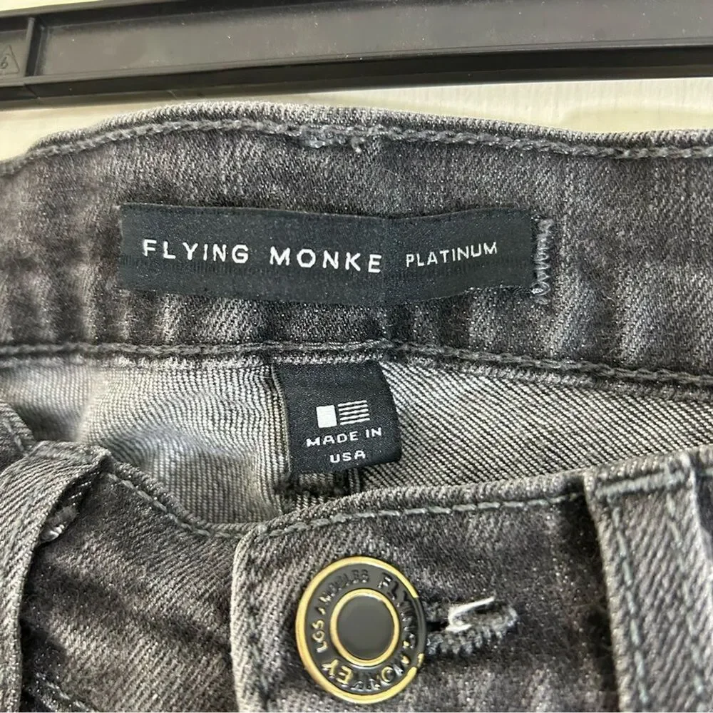 Flying Monkey Skinny Jeans Size 26 Wash Black Denim Distressed Stretch Jeans